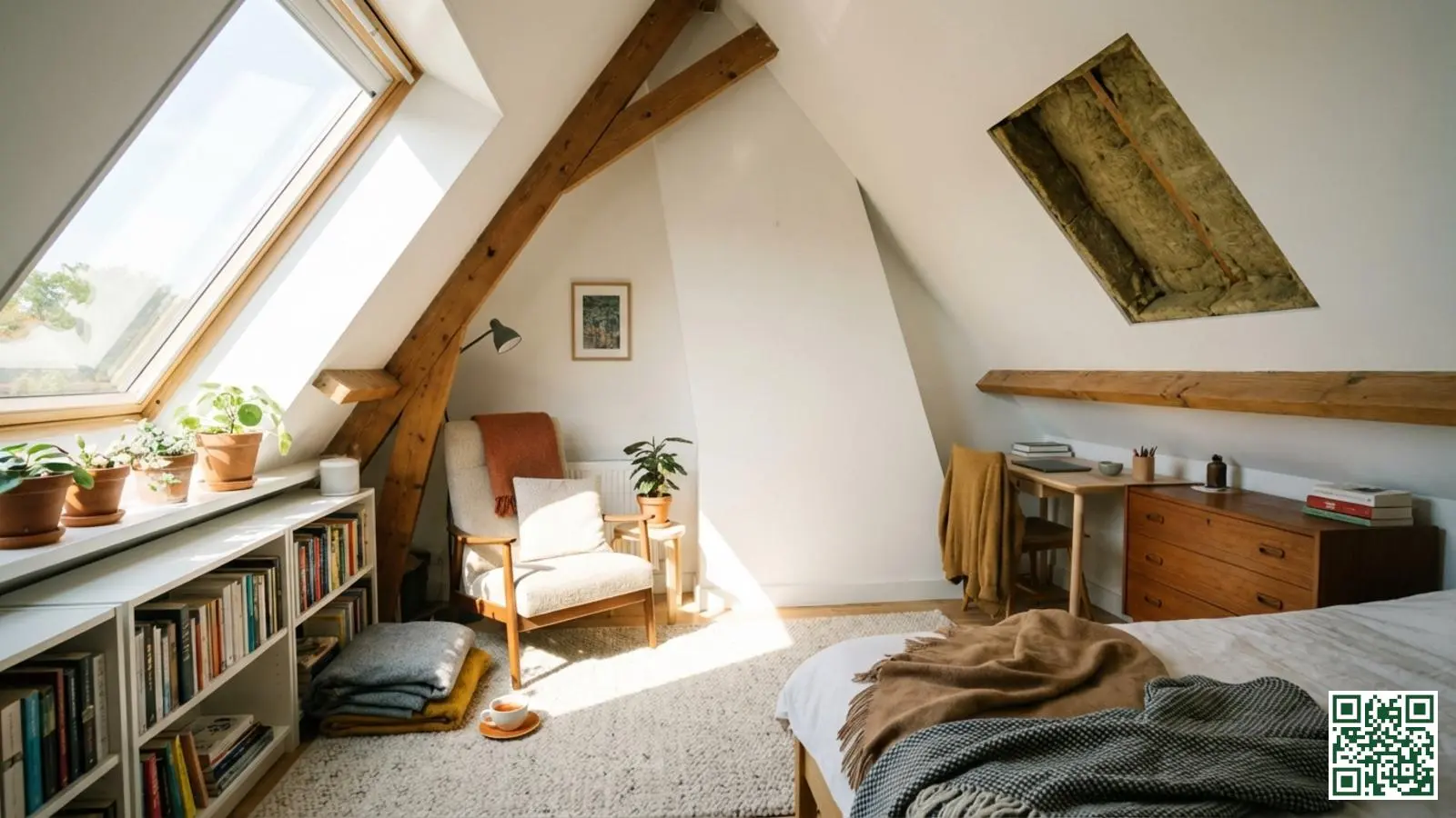 Lichte en comfortabele zolderkamer met dakraam in een goed geïsoleerde Nederlandse woning