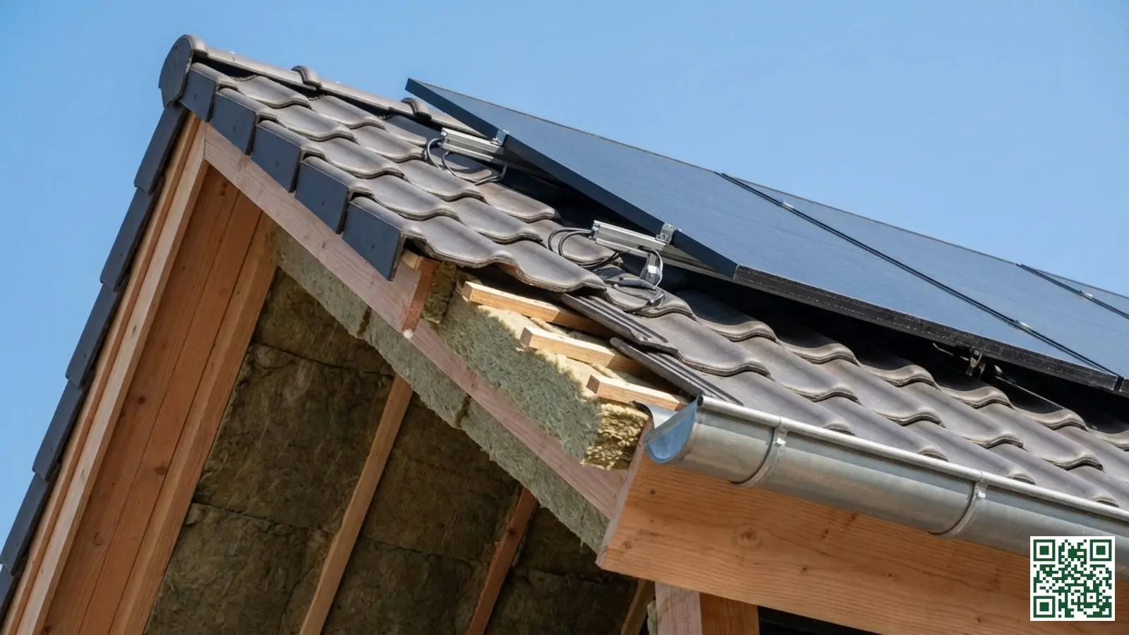 Afgewerkt Nederlands dak met zichtbare dakisolatie en geïnstalleerde zonnepanelen in combinatie