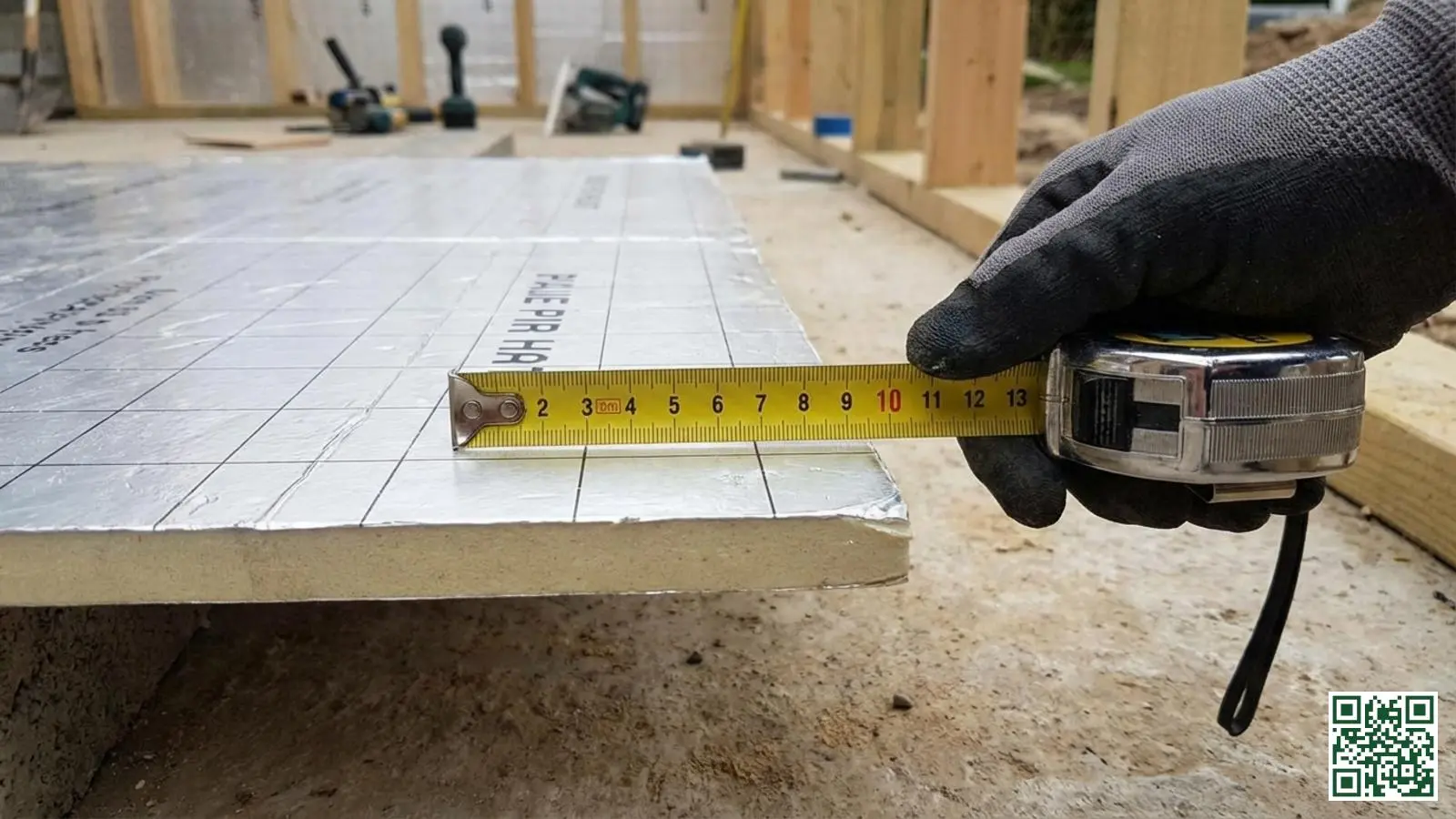 Dunne PIR isolatieplaat wordt gemeten met meetlint voor toepassing bij beperkte ruimte