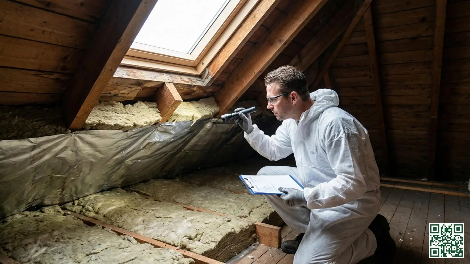 Professionele isolatiemonteur controleert de kwaliteit van geplaatste dakisolatie op een Nederlandse zolder