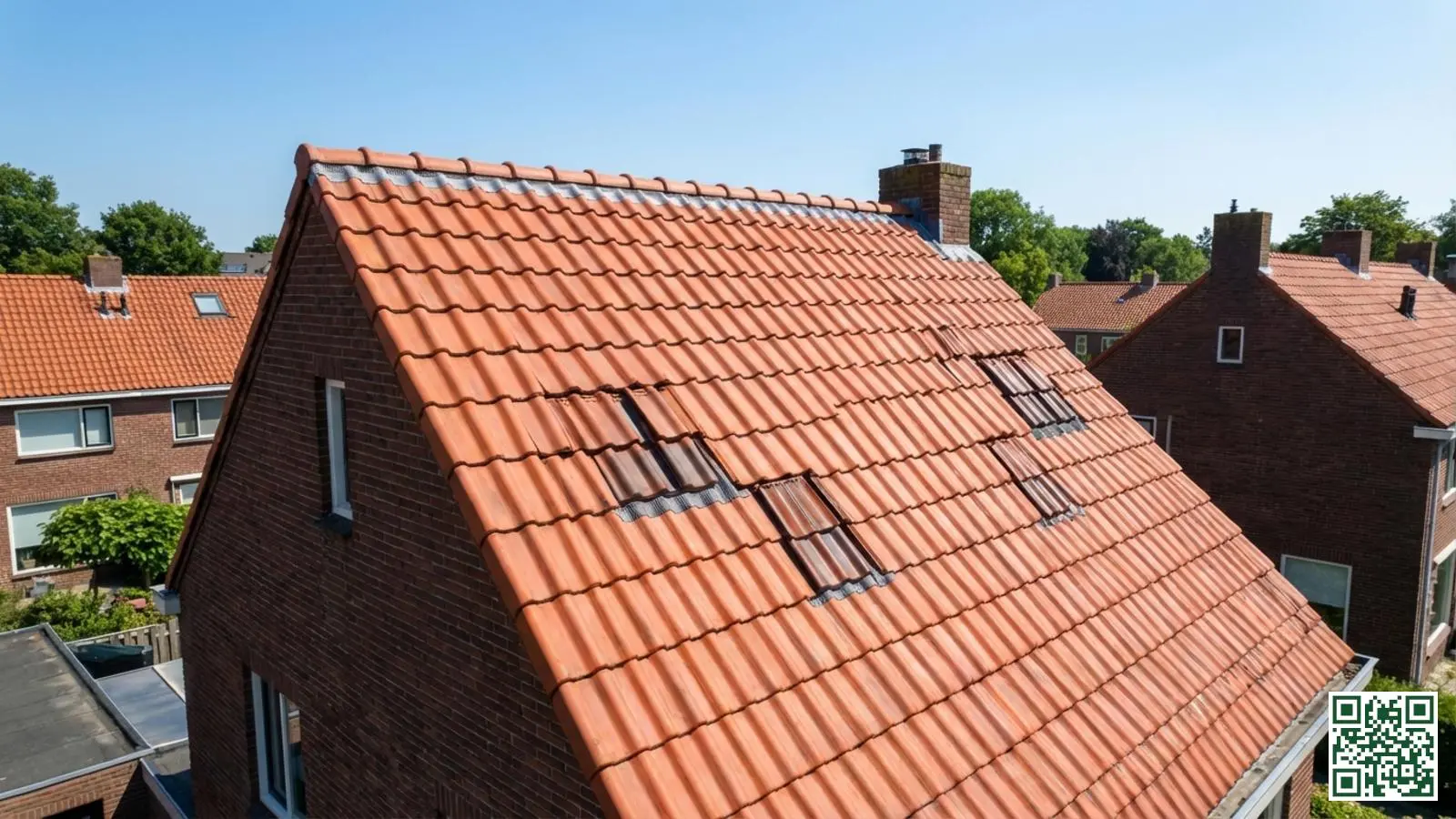 Ventilatieroosters en nokventilatie op Nederlands pannendak voor goede luchtcirculatie boven dakisolatie