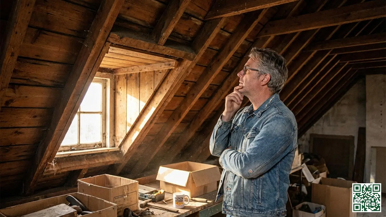 Nederlandse huiseigenaar bekijkt ongeïsoleerd dak op zolder en overweegt zelf isoleren of vakman inhuren