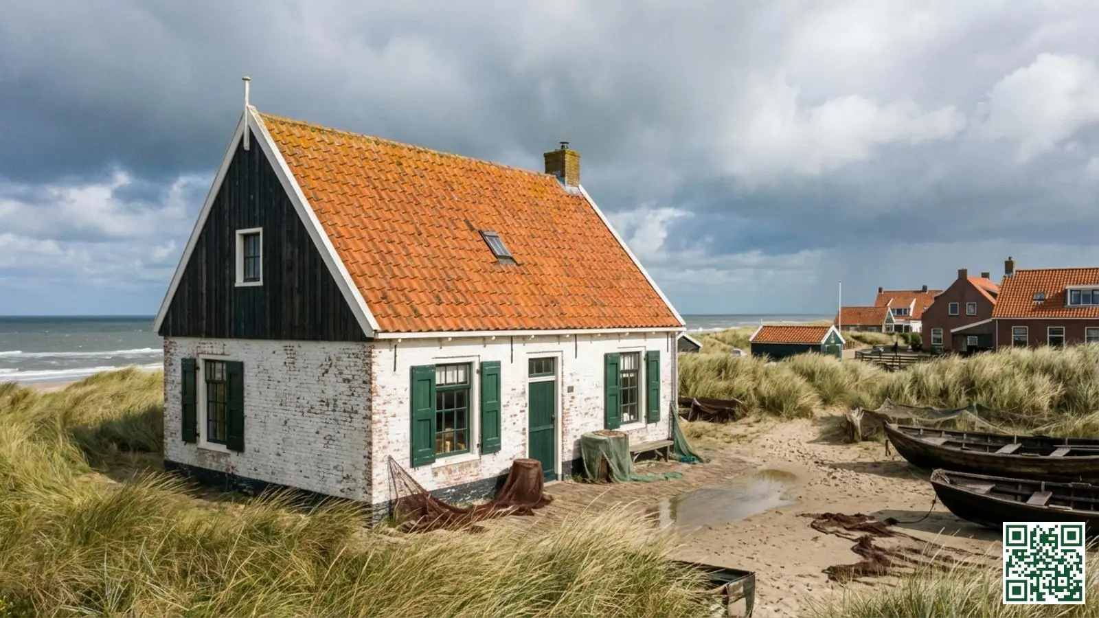 Traditionele Zeeuwse kustwoningen met karakteristieke oranje pannendaken nabij de Noordzeekust