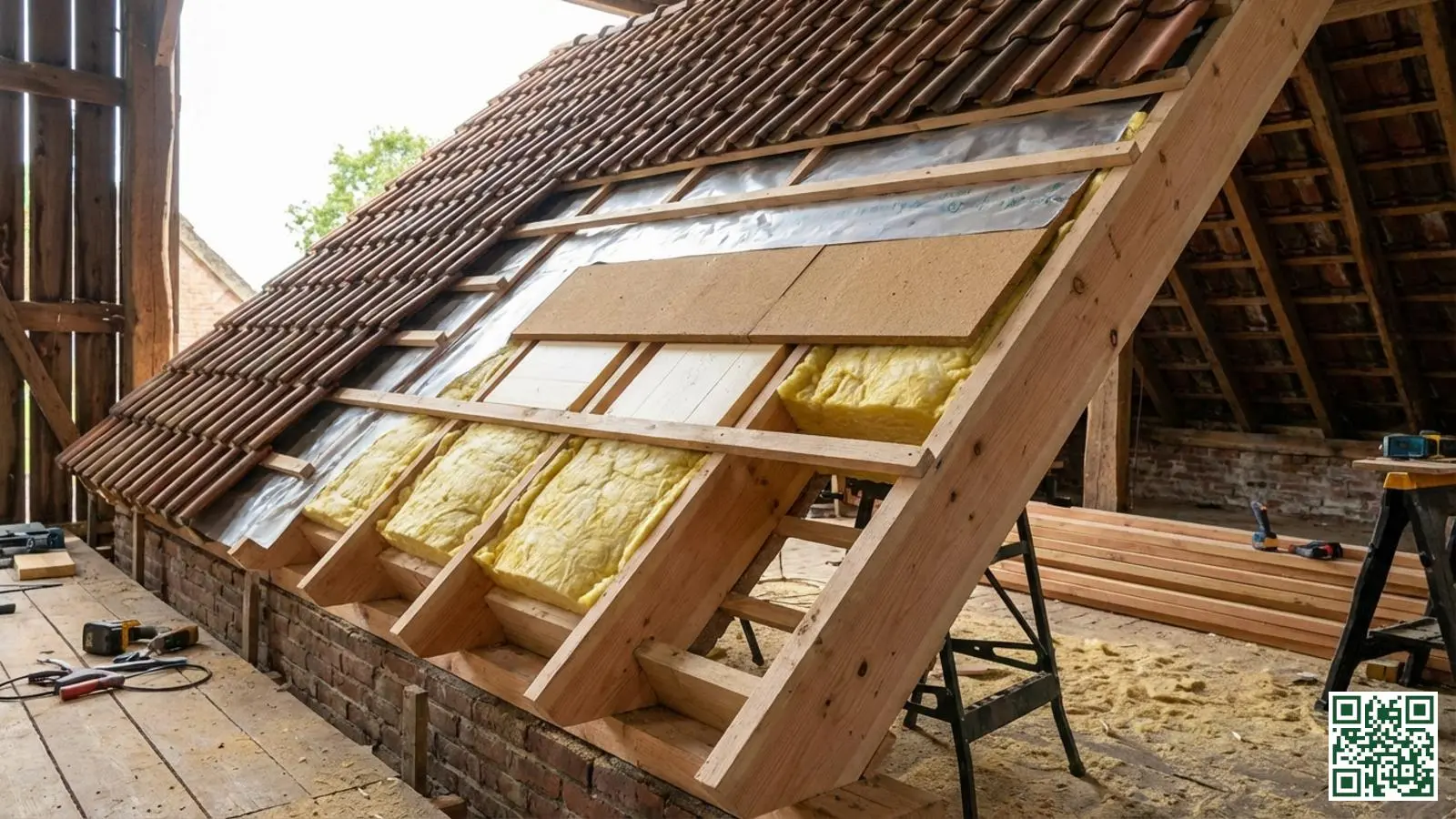 Doorsnede van een dakconstructie met meerdere isolatielagen die samen de Rc-waarde bepalen