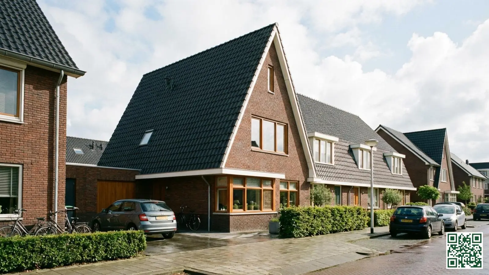 Moderne Nederlandse rijtjeswoning uit begin 2000 met typisch pannendak geschikt voor isolatie-upgrade
