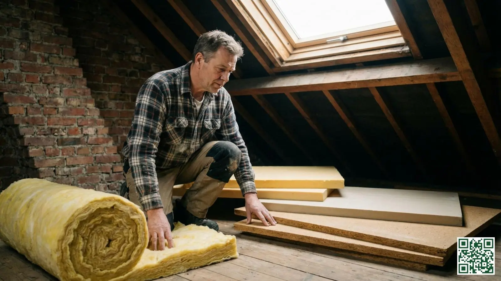 Doe-het-zelver vergelijkt verschillende soorten isolatiemateriaal op de zolder van een Nederlandse woning